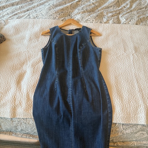 White House Black Market Blue Stretch Denim-Midi Dress- Size 8 - Picture 5 of 8